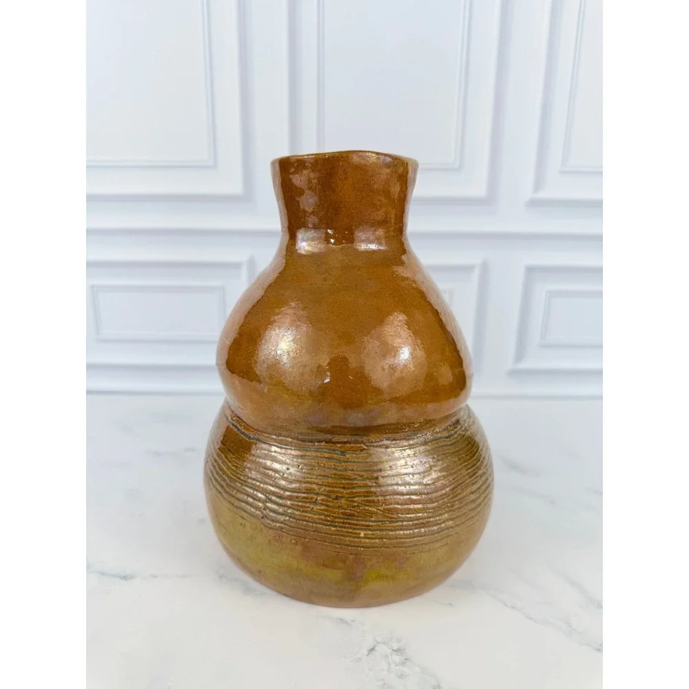 VTG Studio Pottery Gold Beehive Shape Honey Jar Vase Hand Thrown 8